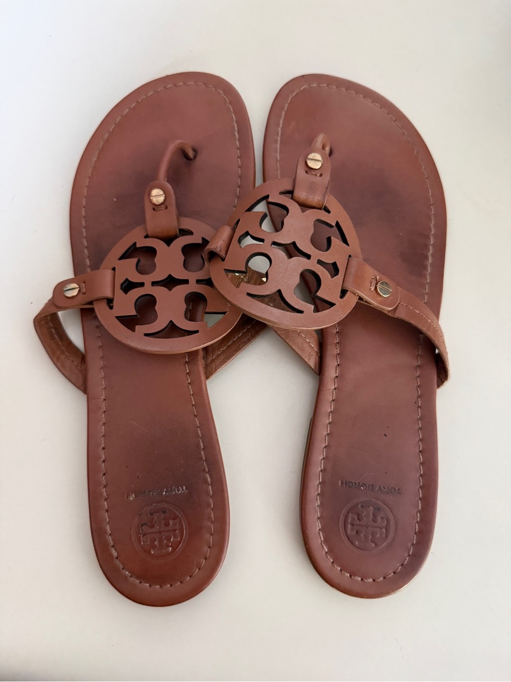 Tory Burch Chestnut Brown Leather Miller Sandals Size 10